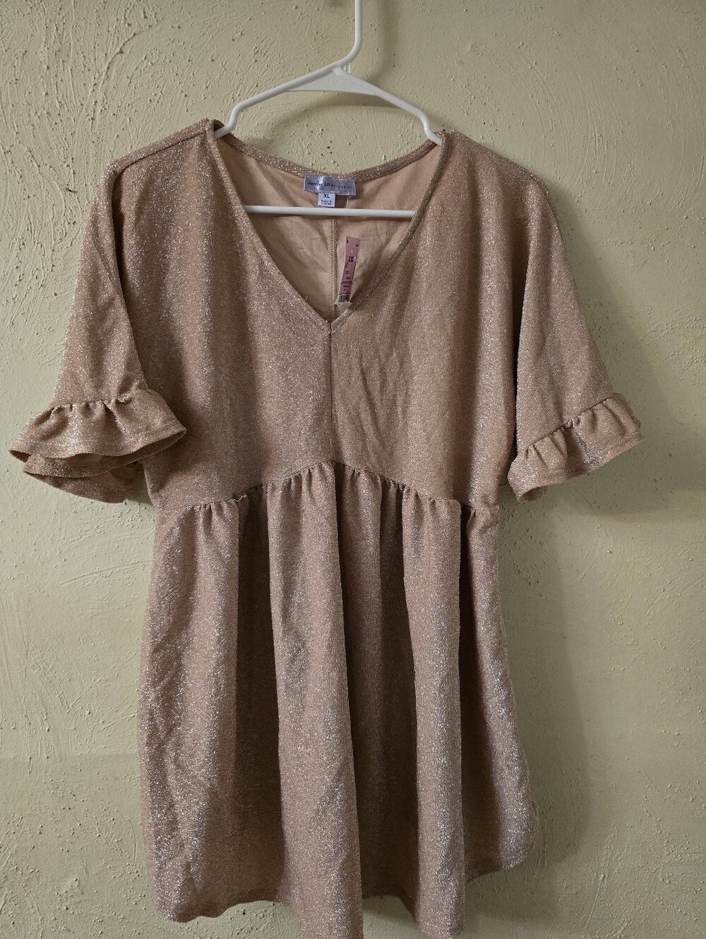 Glittery Blush Pink V-Neck Babydoll Tunic